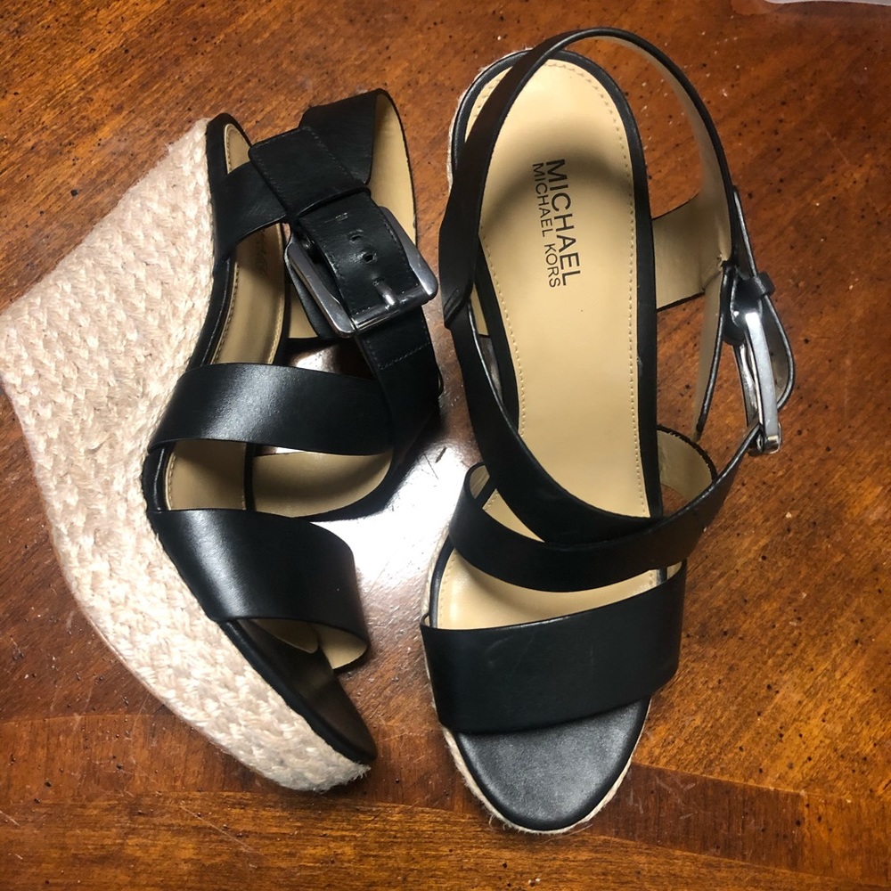 Michael Kors black leather wedge